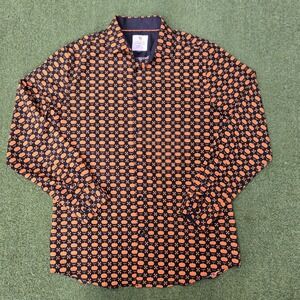 Tom Baine Long Sleeve Button Shirt Men's L Black Orange Slim Fit Halloween